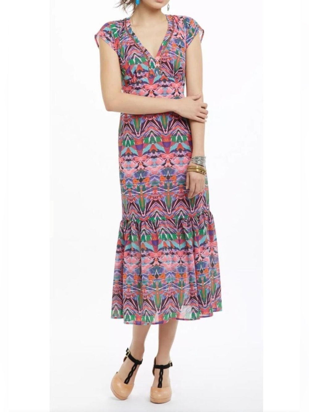 Beaded Abstract Maxi Dress Summer Capsule Anthropologie Vanessa Virgini